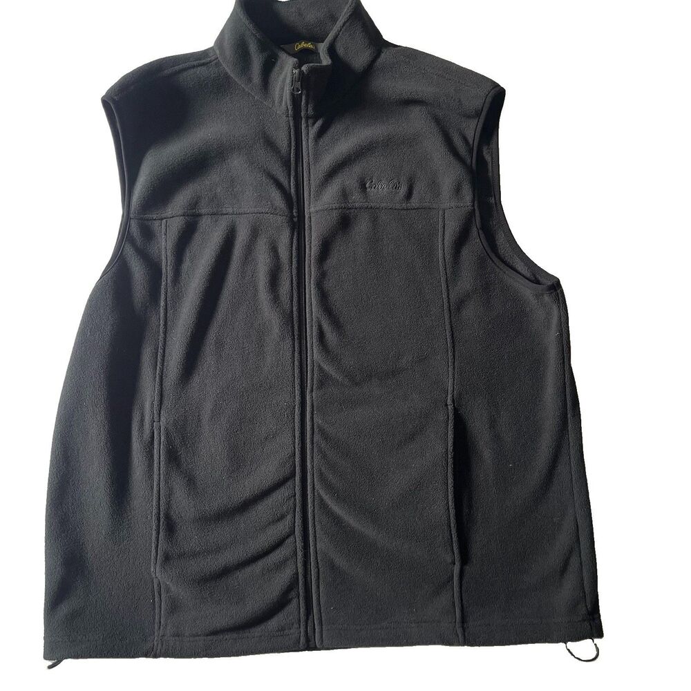 Cabelas Men XL Black Full Zip Fleece Vest Pockets Outdoor Layering Jacket Casual